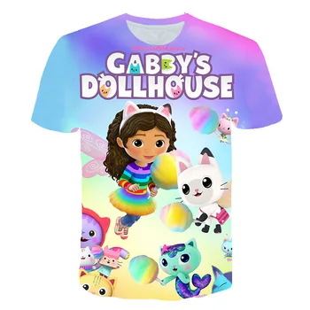 2022 Yaz Kawaii Gabbys DollHouse T Shirt Çocuklar Renkli 3D baskı t-shirt Bebek Kız kısa kollu tişört Çocuk Hip Hop Tops