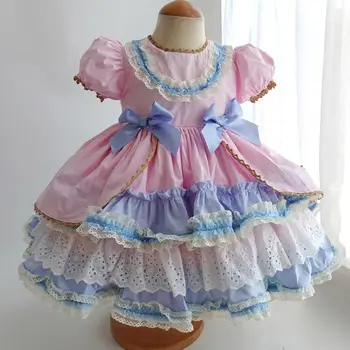 Bebek Giysileri İspanyol Vintage Lolita Prenses Balo Dantel Dikiş Tatlı Sevimli doğum günü partisi elbisesi Kızlar İçin Y2684