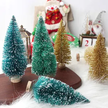 8 adet / grup Mini Sisal Ağaçları Sahte Noel Ağacı Yapay Noel Süs Masa Dekor şişe fırçası Ağaçları Kar Don Ağaçları