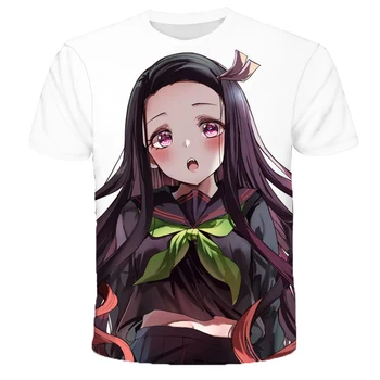 İblis avcısı T Shirt Erkek Kız 3D Baskı Elbise JP Anime Baskı Üst Harajuku Tarzı Kamado Nezuko T Shirt Büyüleyici Fit 2022 çocuklar
