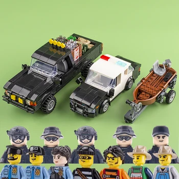 MOC Araba Modeli kamyonet Yapı Taşları Şehir Polis Karakolu Mühendislik taşıma aracı Tuğla DIY Eğitim Oyuncaklar Çocuk Hediye