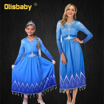 Cadılar bayramı Anne Çocuk Eşleşen Aile Kıyafetleri Kadın Yetişkin Kızlar Elsa Elbise Elsa Kostüm Cosplay Anne ve Kızı Elbise