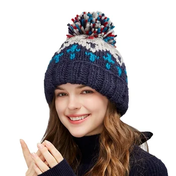 Moda Sevimli Baskı Nakış bere şapkalar Kadın Erkek Kış Yün Sıcak Kürk Ponpon Baggy Örgü Şapka Kaput Kapaklar Gorros Invierno