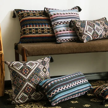 45x45 / 60x60 / 70x70cm retro Bohemian geometrik minder örtüsü dokuma desen yastık saçak kanepe dekoratif büyük yastık örtüsü