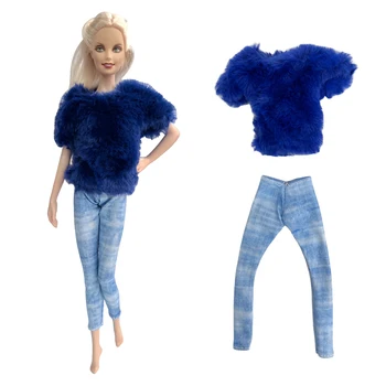 NK 1 Takım Moda Kıyafet Mavi Ceket Rahat Pantolon Modern Giysiler barbie bebek Kız 1/6 Bebek Aksesuarları Oyuncaklar