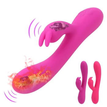 16 Hızları G noktası meme masaj seks oyuncakları kadınlar için ısıtma tavşan vibratör klitoris vajina stimülasyon çift motorlar yapay penis