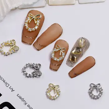 Şık 3D İlmek Çelenk Nail Art Süslemeleri İnci Zirkon Çiçek Manikür Aksesuarları DIY tırnak mücevheri