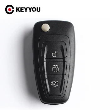 KEYYOU Çevirme Katlanır Uzaktan Anahtar Kabuk Araba Anahtarı Kapağı 3 Düğmeler Ford Focus Mondeo Fiesta 2013 İçin Fob Oto Kılıf İle HU101 Bıçak