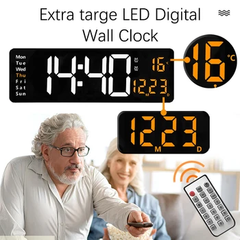 Dijital duvar saati Büyük Uzaktan Kumanda LED ekran Elektronik Saat Sıcaklık Tarih Hafta Bellek Ekran Duvara Monte çift alarmlı saat saat