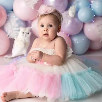 Yenidoğan Vaftiz Elbise Bebek Kız Prenses Tutu Kostüm Bebek 1 Yıl doğum günü partisi elbiseleri Toddler Kız Düğün Giysileri