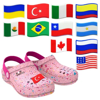 1 adet Ulusal Bayraklar Croc Takılar Aksesuarları Sneakers Ayakkabı Süslemeleri Pimleri Croc Kadın Erkek ABD İNGİLTERE RUS Croc Kot Dropshipping