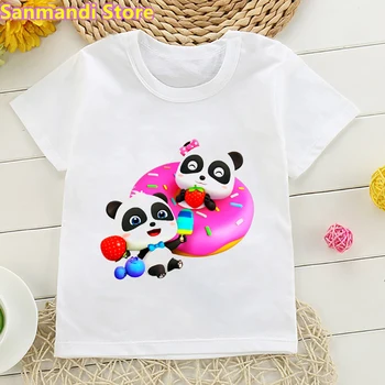 Sevimli Panda Aşk Çörek Karikatür baskı t-shirt Üstleri Kızlar İçin/Erkek Yaz Moda Çocuk Giysileri Harajuku Kawaii Çocuk giyim