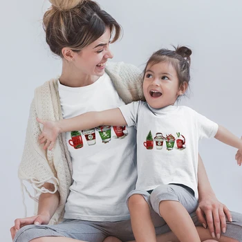 Yeni Noel Çocuk Giysileri Unisex Evrensel T Shirt Moda Karikatür Baskı Noel Atmosfer Üst Yuvarlak Boyun Rahat Aile Bak