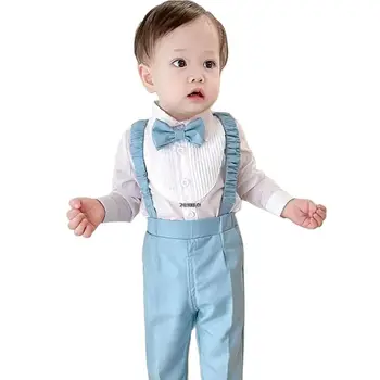 Yenidoğan Bebek Çocuk 1 Yıl Doğum Günü Takım Elbise Çiçek Erkek Gömlek Askısı Pantolon Papyon Fotoğraf Elbise Çocuk Düğün Parti Gösterisi Kostüm