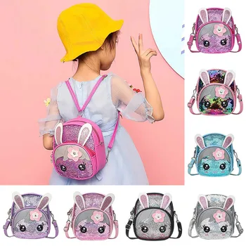 2022 Yeni Sequins Sırt Çantası Karikatür okul çantası Kız Anaokulu tavşan kulak Schoolbag Sevimli Çocuk Sırt Çantaları çocuk Sırt Çantası