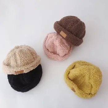 Çocuk Kış Sıcak Tutmak Şeker Renk Kap Erkek Bebek Moda Kişilik Villus Ev Sahibi Şapka Toddler Kız Tatlı Katı Kavun Kapaklar