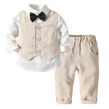Erkek Takım Elbise Blazers Elbise Takım Elbise Düğün Resmi Parti Çizgili Bebek Yelek Gömlek Pantolon Çocuk Erkek Giyim Giyim Seti