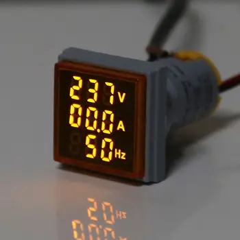 Dijital 3in1 AC Ampermetre Voltmetre Hz Akım Frekans Metre Kare sinyal ışığı 22mm Dijital Gerilim Amp Hz Led Lamba Göstergesi