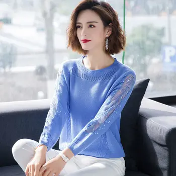 Içi boş Kazak kadın Gevşek İlkbahar ve Sonbahar Yeni Kısa Uzun kollu Gömlek İnce Dantel Örgü Dip Gömlek Üst