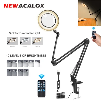NEWACALOX Uzaktan Kumanda 10X / 5X LED Büyüteç 3 Renk İşıklı Büyüteç Lehimleme Aracı Masa Lambası Ev Ofis için