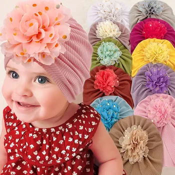 Güzel Parlak Çiçek Bebek Şapka Türban Sevimli Yay Düz Renk Bebek Kız Erkek Şapka Kasketleri Yumuşak Yenidoğan Bebek Kap Kafa Bandı Kafa Sarar