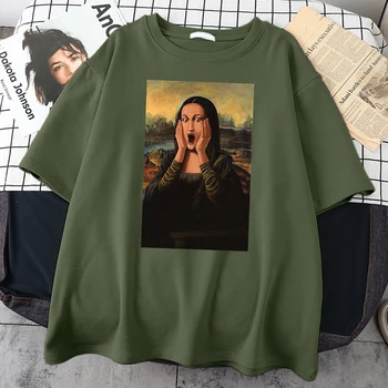 Mona Lisa Çığlık Karikatürler Baskılı erkek Tişörtleri Yaratıcılık Boy T Shirt Moda Crewneck Tshirt Sokak Kaliteli Erkek Giyim