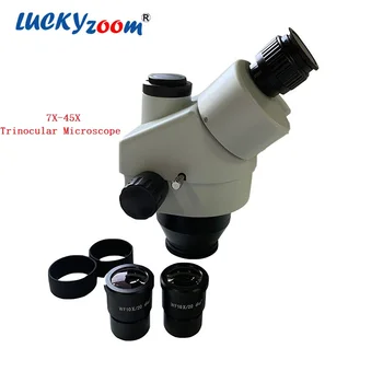 Profesyonel 7X-45X Trinoküler Mikroskop Kafası Metal Stereo Zoom Microscopio Kafa İle 10X Oküler Ücretsiz Kargo