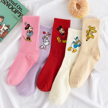 Disney Kız karikatür tatlı ve sevimli düz renk Mickey Minnie Papatya Donald Ördek pamuklu ter emici tüp çorap spor çorapları