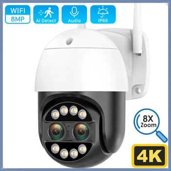 8MP Dürbün WiFi Kamera Açık 8X Zoom PTZ Güvenlik CCTV IP Kamera 4MP HD Çift lens Otomatik İzleme Gözetim iCsee Alexa
