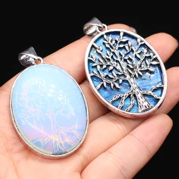 Doğal Taş Kolye Hayat Ağacı Gümüş kaplama Opal Kristal Takı Yapımı için DIY Kolye Küpe Aksesuarları