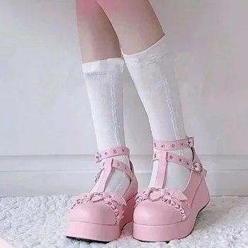 Yeni Bayan Platformu Çizmeler Gotik serseri Ayakkabı Lolita Bayanlar Takozlar Kalın Topuklu Sevimli JK Retro Harajuku 35-43 Artı Boyutu