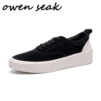 2019 Owen Seak Erkekler rahat ayakkabılar Lüks Erkek Spor Ayakkabı Eğitmenler Hakiki deri makosenler Bahar Lace Up Marka Flats Sis siyah ayakkabı