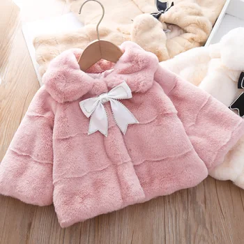 2021 Bebek Kız Faux Kürk Ceket Kış Çocuk Tatlı Noel Ceket Sıcak Çocuklar Tulum Kız Giyim Polar Giyim 1-5Year