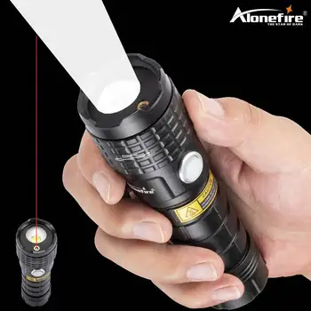 AloneFire X41 Güçlü LED P50 USB Şarj Edilebilir Açık Taktik Avcılık El Feneri Su Geçirmez Torch Fener Zoom ile Kırmızı lazer