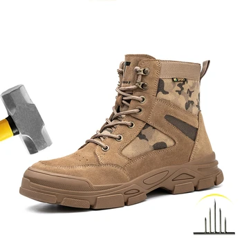 Açık Erkekler iş çizmeleri Güvenlik ayakkabıları Anti-delinme güvenlik botu Iş Çelik Burunlu Ayakkabı Yıkılmaz Çöl Savaş Botları Koruyucu