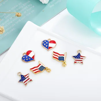 10 adet / paket Amerikan bayrağı emaye Emaye Takılar Metal Kolye Altın Renk Küpe DIY moda takı Aksesuarları
