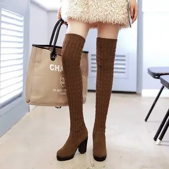 Sonbahar ve Kış Kadın Diz Üzerinde Çizmeler Moda Elastik Sıska Bacaklar Bayanlar Uzun Çizmeler Yüksek Topuklu Çizmeler Kızlar için
