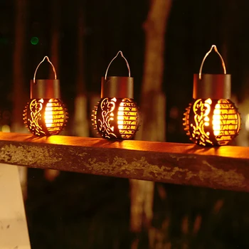 LED dış mekan güneş enerjili lamba bahçe lambası Asılı avize lamba İçi Boş Bahçe Dekorasyon Alev Lambası Güneş Fener Süsleme