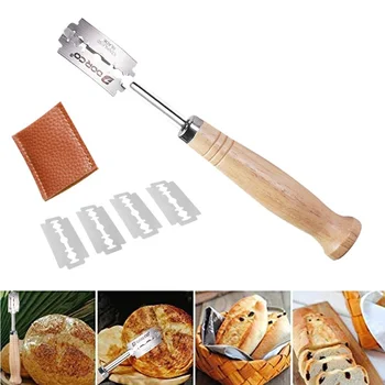 Ekmek Ark Kavisli Bıçak Ekmek Kesici Pasta Ahşap Saplı 5 Adet Yedek Bıçaklar Avrupa Ekmek Dilimleme Bıçağı Kesme Aletleri