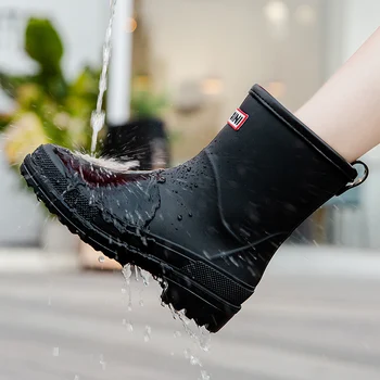 Yeni Moda yağmur çizmeleri Kadın Su Geçirmez PVC iş ayakkabısı Açık Kış Orta Tüp Artı Polar Kayma yağmur çizmeleri Bayan Boyutu 36-41