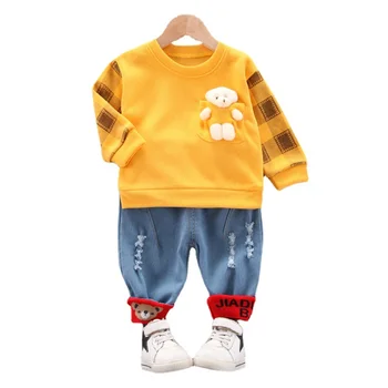 Ilkbahar Sonbahar Çocuk Karikatür Giysileri Yeni Yürümeye Başlayan T-shirt Pants2Pcs / setleri Çocuklar O-boyun Kostüm Erkek Bebek Kız Moda spor takımları