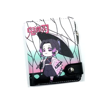 Anime iblis avcısı Kimetsu Hiçbir Yaiba Yumuşak Düğme Cüzdan Kochou Shinobu Fermuarlı bozuk para kartı Çanta