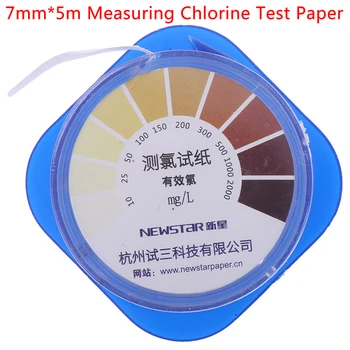 5 M / Rulo Klor test kağıdı Şeritler Aralığı 10-2000 mg / lppm kartela Temizleme Su Test Ölçüm