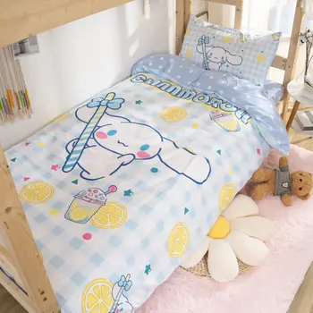Kawaii Anime Sanrios Kuromi Cinnamoroll 3 Parça Set (Yastık Kılıfı * levha * Nevresim) öğrenci Yurdu Yatak Makale Çocuklar Hediyeler