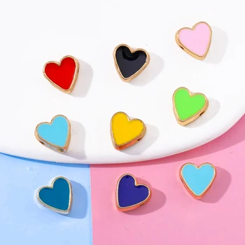 10 Adet 10mm Kalp Alaşım Renkli Emaye halka boncuk DIY Kolye Bilezik Cep telefon zinciri Takı Yapımı cazibe aksesuarları