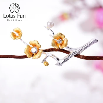 Lotus Eğlenceli Gerçek 925 Ayar Gümüş El Yapımı Tasarımcı Güzel Takı Narin Erik Çiçeği Çiçek Broş Kadınlar için Bijoux