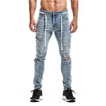 Kot Erkekler Vintage Giyim Hiphop Streetwear Denim Sıkıntılı Pantolon yüksek kalite siyah ripped slim-fit artı boyutu kot erkekler için