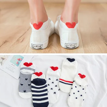 5 pairs yeni popüler kadın pamuk çorap pembe sevimli kedi ayak bileği çorap kadın çorap rahat hayvan kulaklar kırmızı kalp gri çorap 35-40