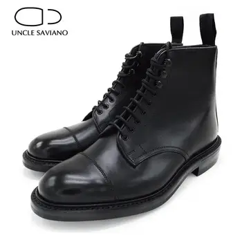 Amca Saviano Erkek Bot Ayakkabı Kış Eklemek Kadife Siyah Toka Kayış Yüksek Top iş çizmeleri Moda Hakiki deri ayakkabı Adam için