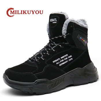 2021 Yüksek Top Erkek Botları Peluş Sıcak yarım çizmeler Erkekler Askeri Savaş Lace Up Siyah Kar Botları Kış Deri Lüks Sneakers ayakkabı